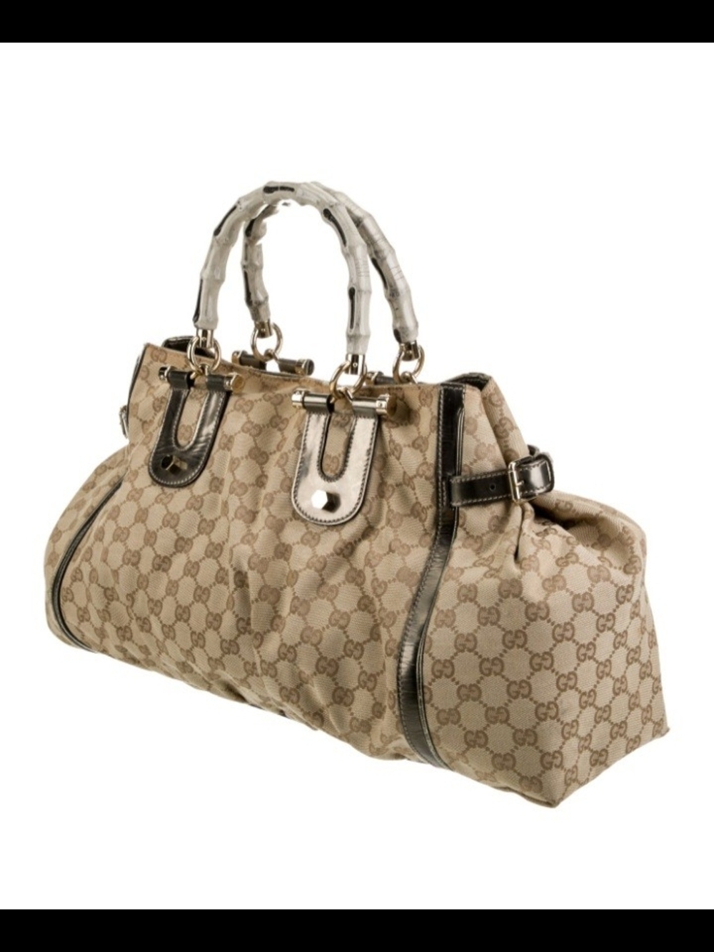 Gucci Beige GG Canvas Pop Tote with Bamboo Handles